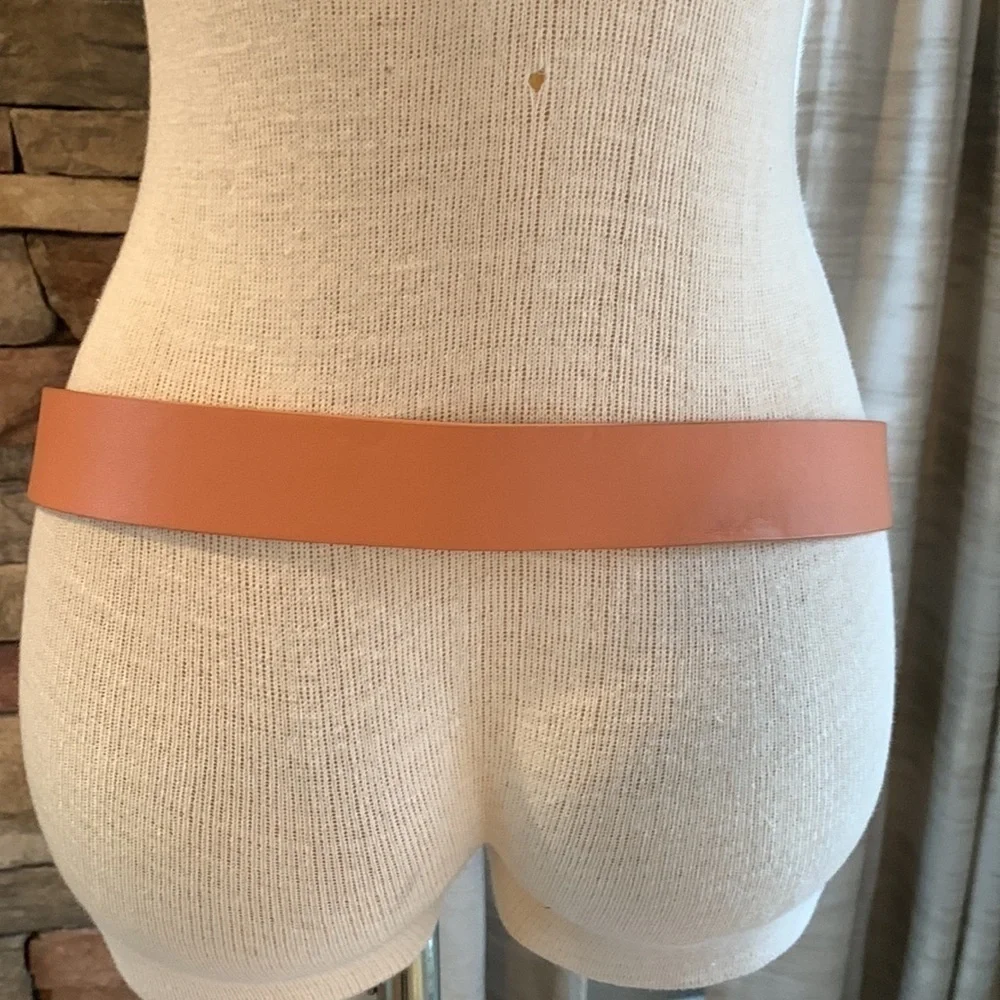 Faux leather peachy tan belt with gold buckle detail